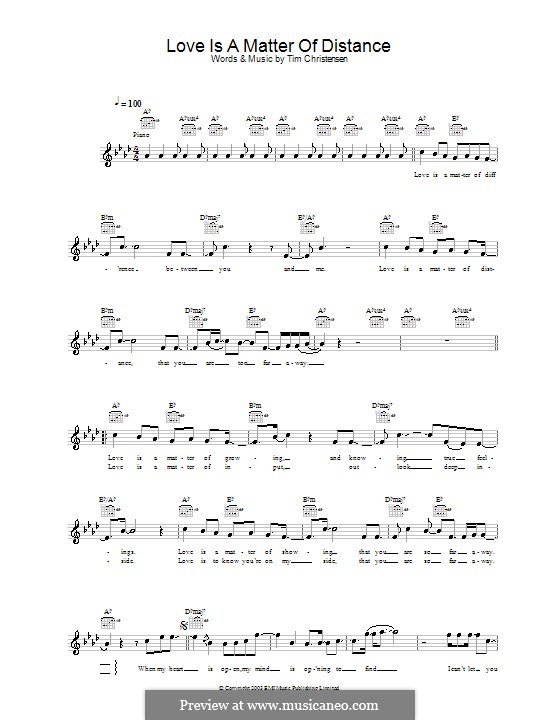 Love Is a Matter of Distance (Will Young): Melody line, lyrics and chords by Tim Christensen