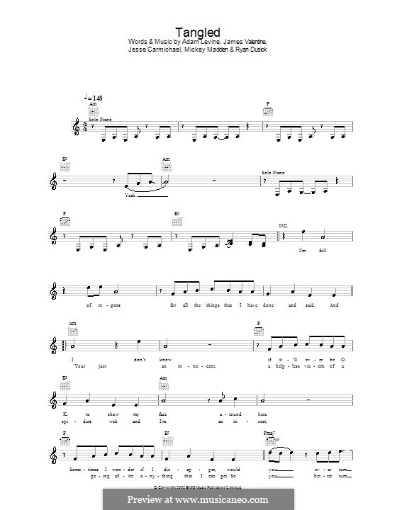 Tangled (Maroon 5): Melody line, lyrics and chords by Adam Levine