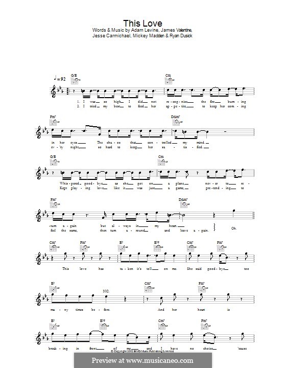 This Love (Maroon 5): Melody line, lyrics and chords by Adam Levine, Jesse Carmichael
