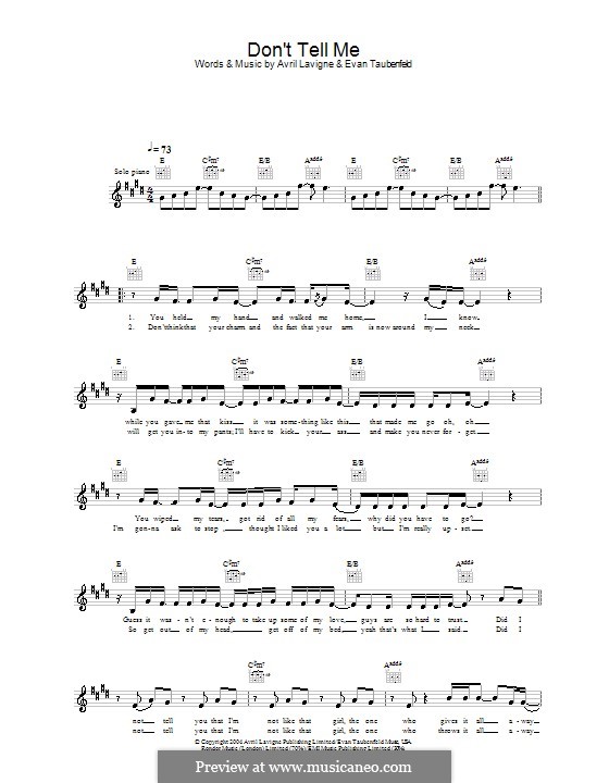 Don't Tell Me (Avril Lavigne): Melody line, lyrics and chords by Evan Taubenfeld