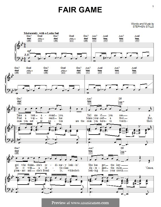 Fair Game (Crosby, Stills & Nash): For voice and piano (or guitar) by Stephen Stills