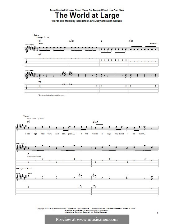 The World at Large (Modest Mouse): For guitar with tab by Dann Gallucci, Eric Judy, Isaac Brock
