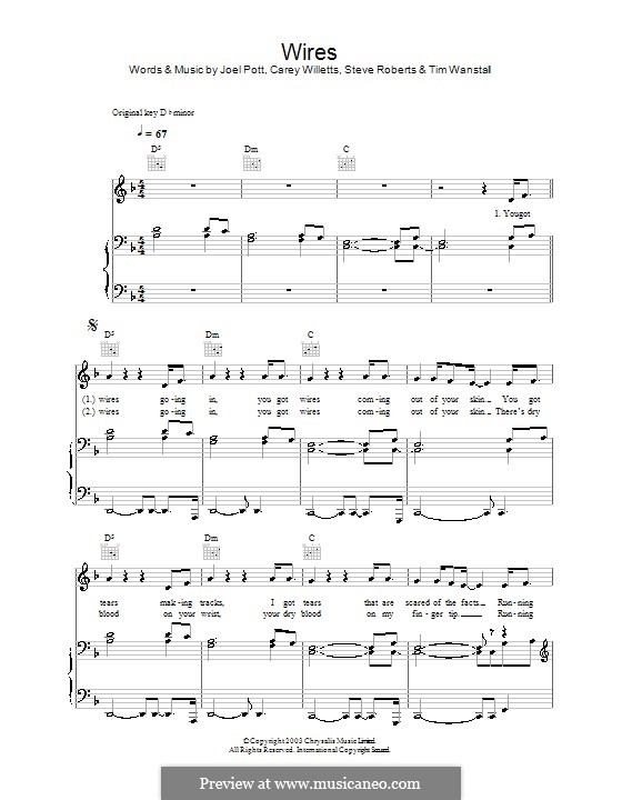 Wires (Athlete): For voice and piano (or guitar) by Carey Willetts, Joel Pott, Steven Roberts, Timothy Wanstall