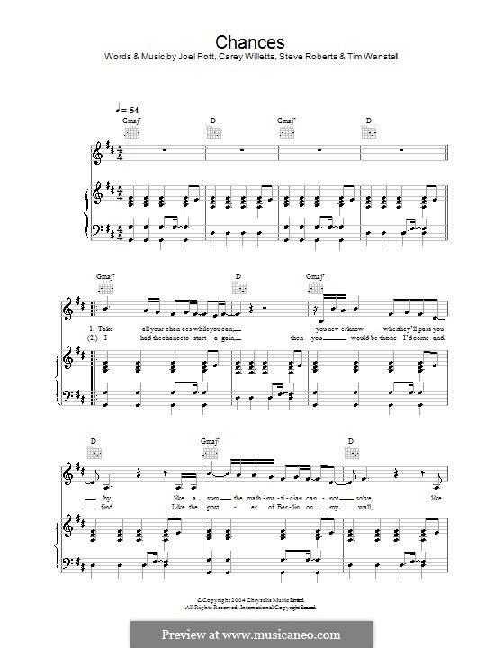 Chances (Athlete): For voice and piano (or guitar) by Carey Willetts, Joel Pott, Steven Roberts, Timothy Wanstall