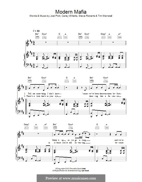 Modern Mafia (Athlete): For voice and piano (or guitar) by Carey Willetts, Joel Pott, Steven Roberts, Timothy Wanstall