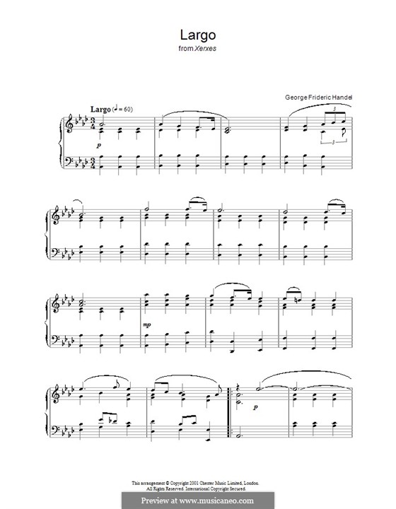 Largo (Ombra mai fu) printable score: For piano (A Flat Major) by Georg Friedrich Händel