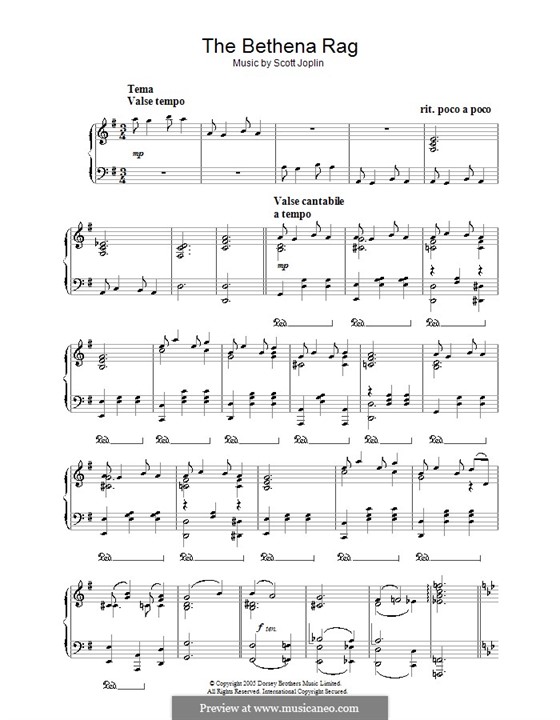 Bethena: For piano by Scott Joplin