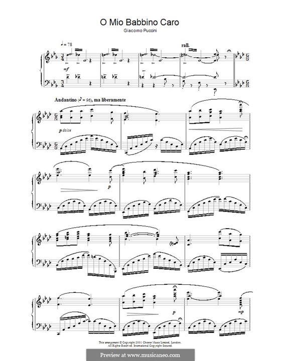 O mio babbino caro: For piano (A Flat Major) by Giacomo Puccini