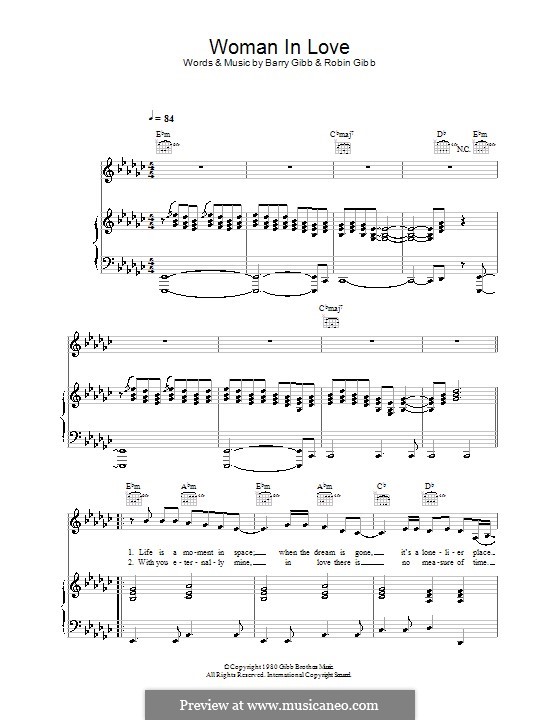 A Woman in Love (Barbra Streisand): For voice and piano (or guitar) by Barry Gibb, Robin Gibb
