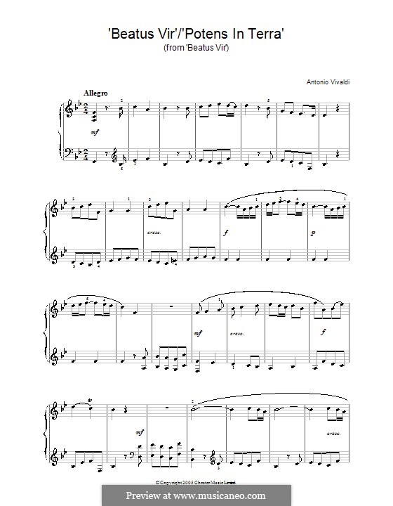 Beatus Vir/Potens in Terra: For piano by Antonio Vivaldi