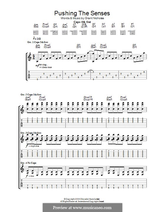 Pushing the Senses (Feeder): For guitar with tab by Grant Nicholas