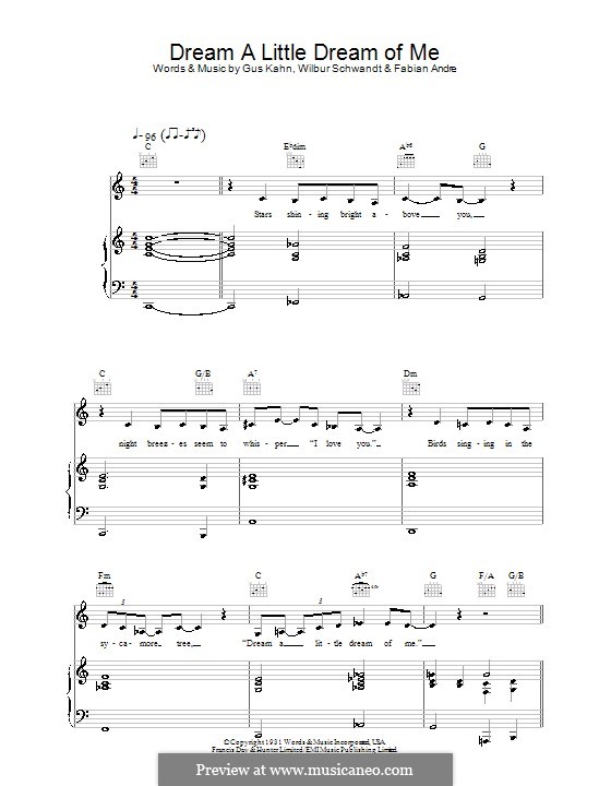 Dream a Little Dream of Me: For voice and piano or guitar (The Beautiful South) by Fabian Andre, Wilbur Schwandt