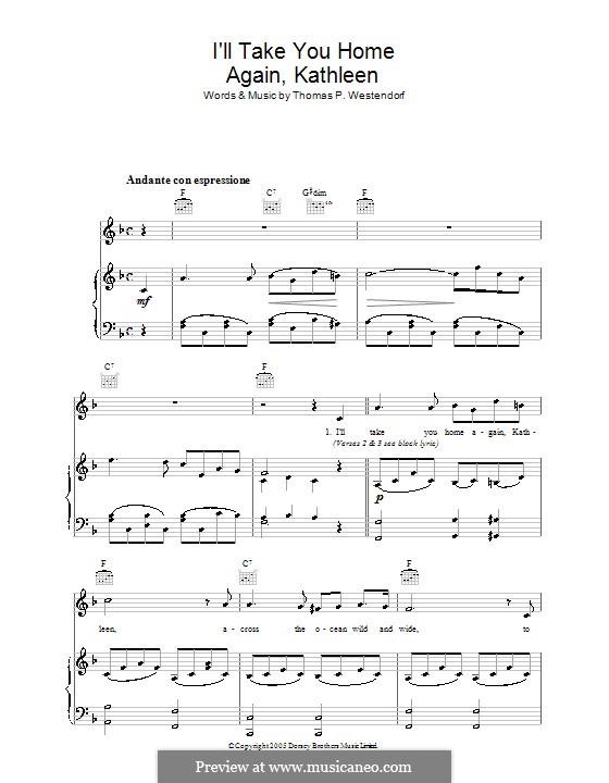 I'll Take You Home Again, Kathleen: For voice and piano (or guitar) by Thomas Payne Westendorf