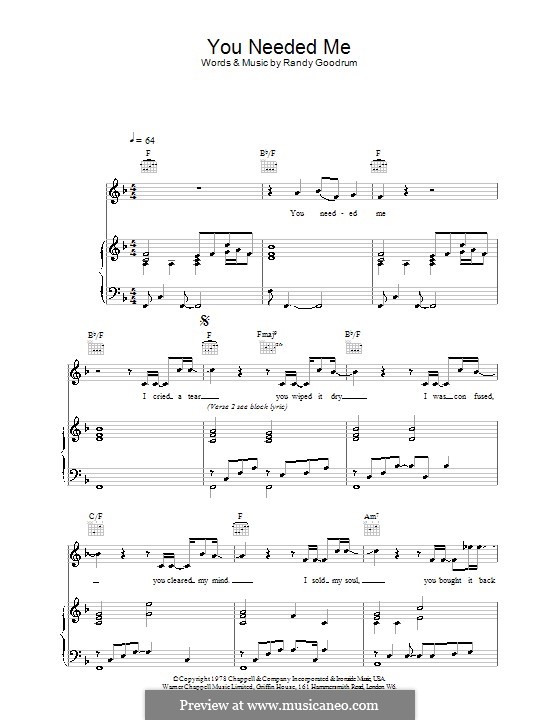 You needed me anne murray by r goodrum sheet music on musicaneo