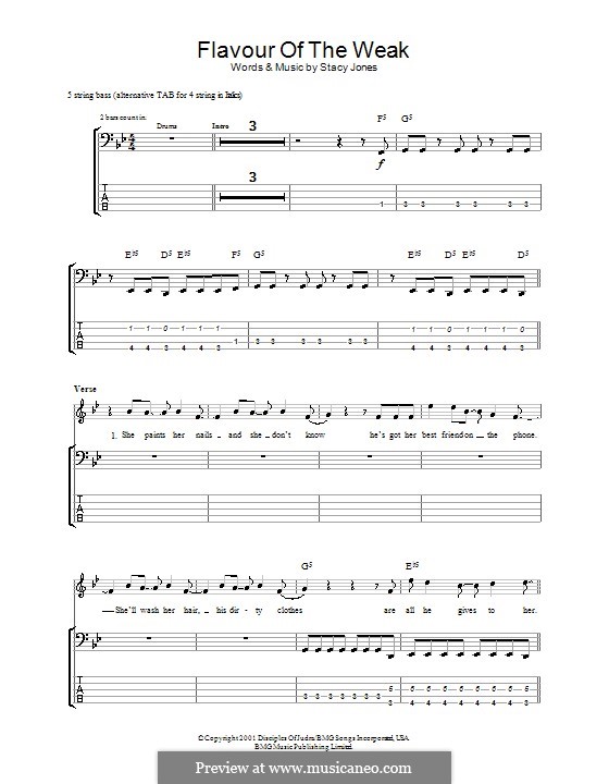 Flavor of the Weak (American Hi-Fi): For bass guitar with tab by Stacy Jones