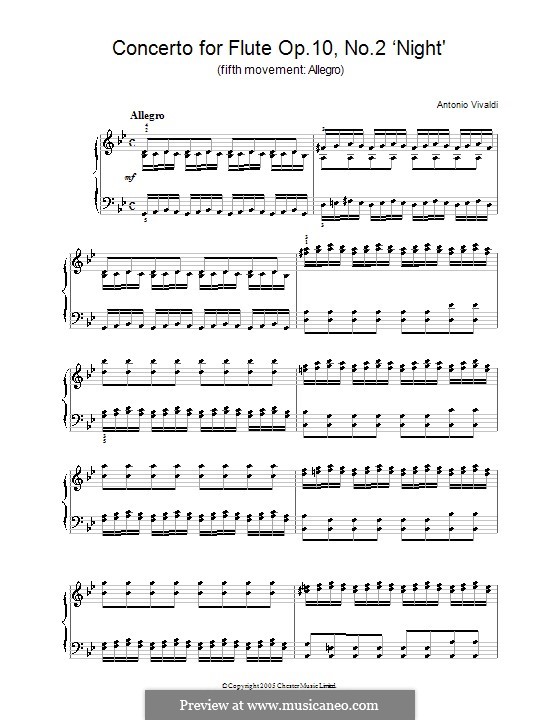 Six Flute Concertos for Flute, Strings and Cembalo, Op.10: Concerto No.2 in G minor 'La Notte' – Movement V. Version for piano, RV 439 by Antonio Vivaldi