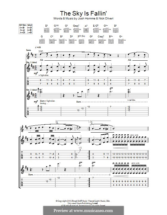 The Sky Is Fallin' (Queens of the Stone Age): For guitar with tab by Joshua Homme, Nick Oliveri