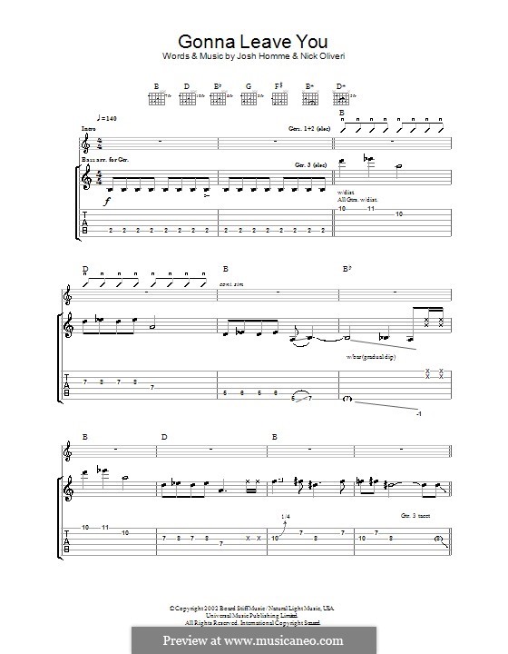 Gonna Leave You (Queens of the Stone Age): For guitar with tab by Joshua Homme, Nick Oliveri