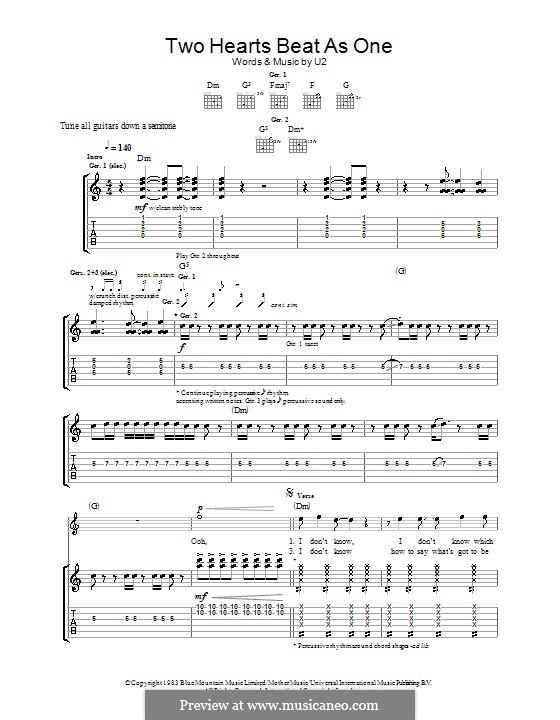 Two Hearts Beat as One: For guitar with tab by U2