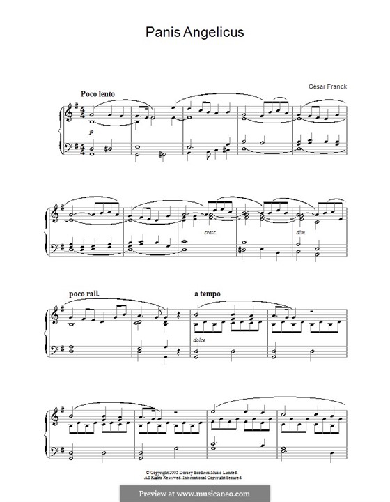 Panis Angelicus (O Lord Most Holy), Printable Scores: For piano by César Franck