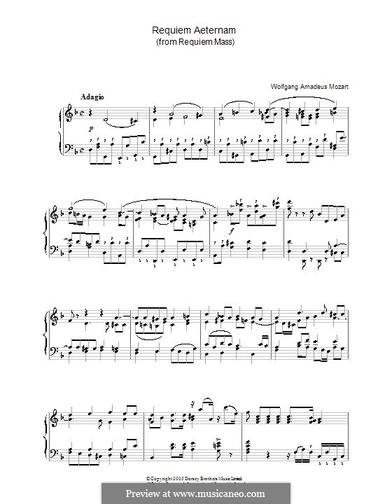 Requiem aeternam: Arrangement for piano by Wolfgang Amadeus Mozart