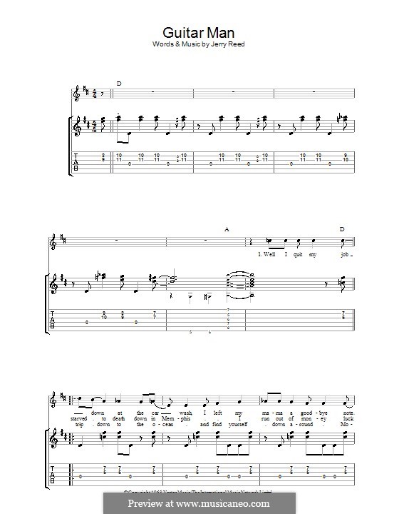 Guitar Man (Elvis Presley): For guitar with tab by Jerry Reed