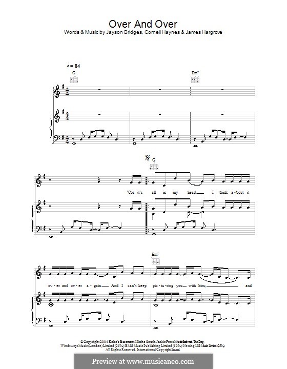 Over and Over (Nelly featuring Tim McGraw): For voice and piano (or guitar) by Cornell Haynes, James Hargrove, Jayson Bridges