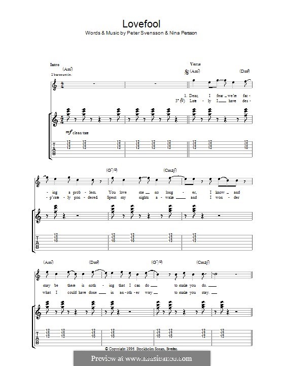 Lovefool (The Cardigans): For guitar with tab by Nina Persson, Peter Svensson