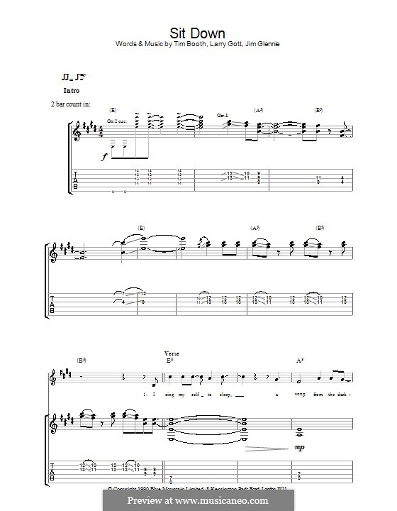 Sit Down (James): For guitar with tab by Gavan Whelan, Jim Glennie, Lawrence Gott, Tim Booth