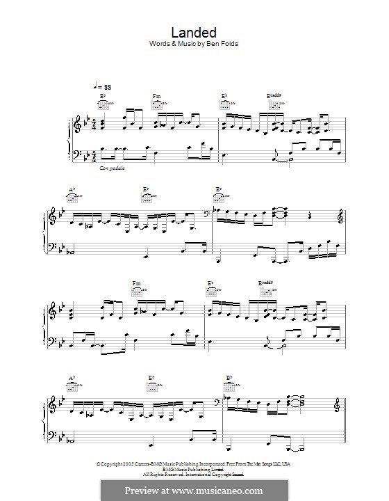 Landed: For voice and piano (or guitar) by Ben Folds