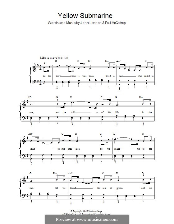 Yellow Submarine (The Beatles): For easy piano by John Lennon, Paul McCartney