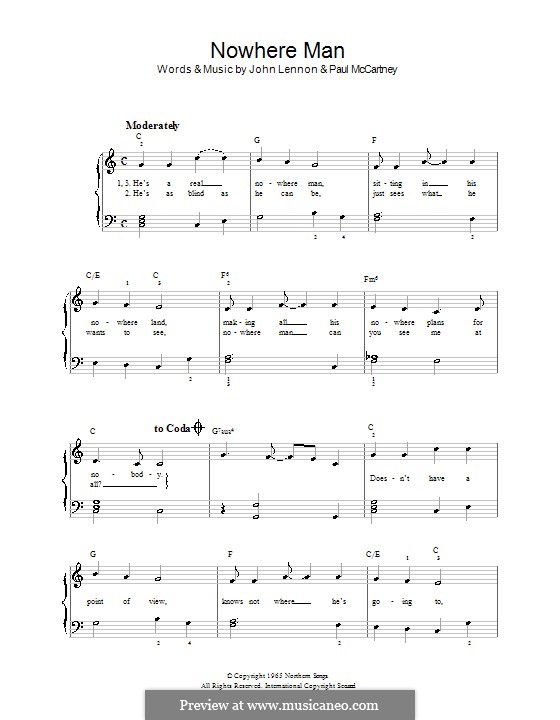 Nowhere Man (The Beatles): For easy piano by John Lennon, Paul McCartney