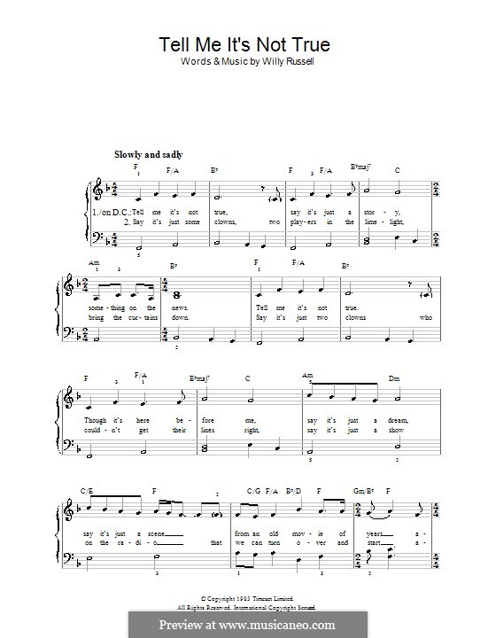 Tell Me It's not True (from Blood Brothers): For easy piano by Willy Russell
