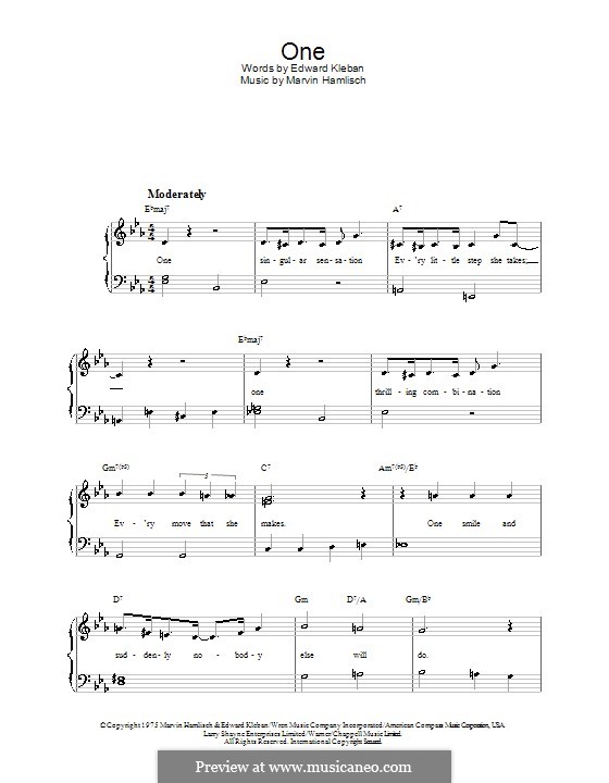 One (from A Chorus Line) by M. Hamlisch sheet music on MusicaNeo