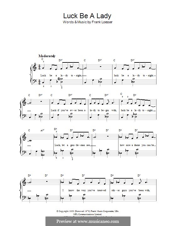 luck be a lady from guys and dolls by f loesser on musicaneo luck be a lady sheet music