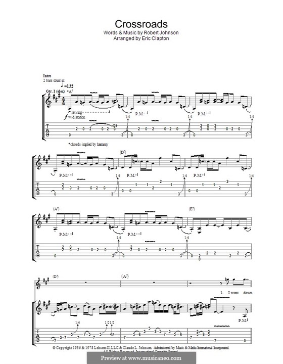 Cross Road Blues (Crossroads): For guitar with tablature by Robert Leroy Johnson