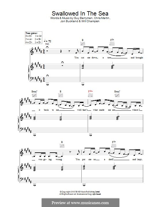 Swallowed in the Sea (Coldplay): For voice and piano (or guitar) by Chris Martin, Guy Berryman, Jonny Buckland, Will Champion