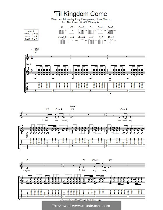 'Til Kingdom Come (Coldplay): For guitar with tab by Chris Martin, Guy Berryman, Jonny Buckland, Will Champion