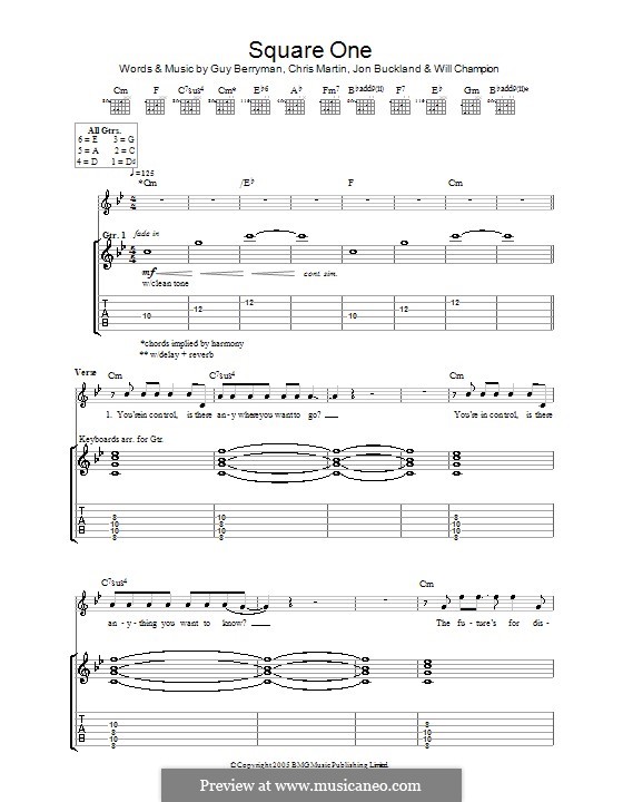 Square One (Coldplay): For guitar with tab by Chris Martin, Guy Berryman, Jonny Buckland, Will Champion