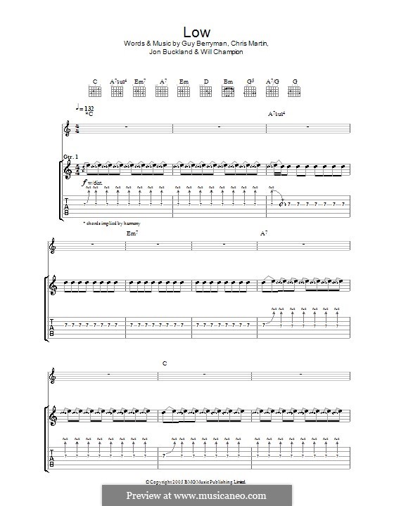 Low (Coldplay): For guitar with tab by Chris Martin, Guy Berryman, Jonny Buckland, Will Champion