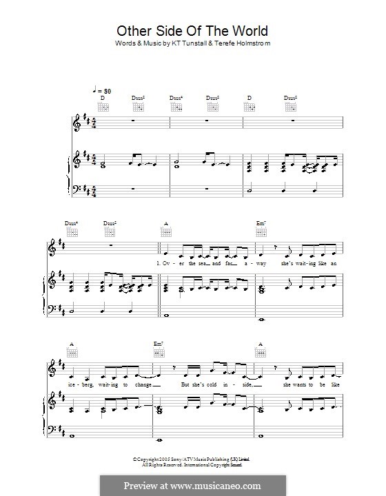 Other Side of the World: For voice and piano (or guitar) by KT Tunstall, Martin Terefe