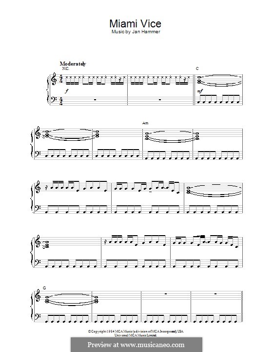 Theme from Miami Vice: For piano by Jan Hammer
