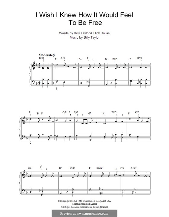 I Wish I Knew How it Would Feel to Be Free: For easy piano by Billy Taylor