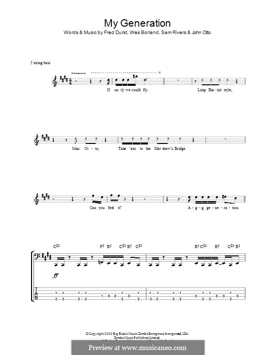 My Generation (Limp Bizkit): For bass guitar with tab by John Otto, Sam Rivers, Wes Borland