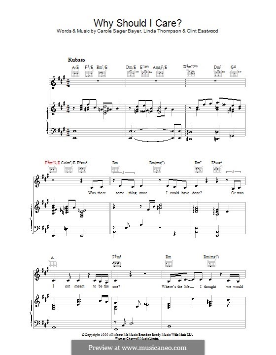 Why Should I Care (Diana Krall): For voice and piano (or guitar) by Carole Bayer Sager, Clint Eastwood, Linda Thompson