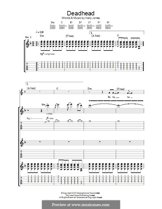 Deadhead (Stereophonics): For guitar with tab by Kelly Jones