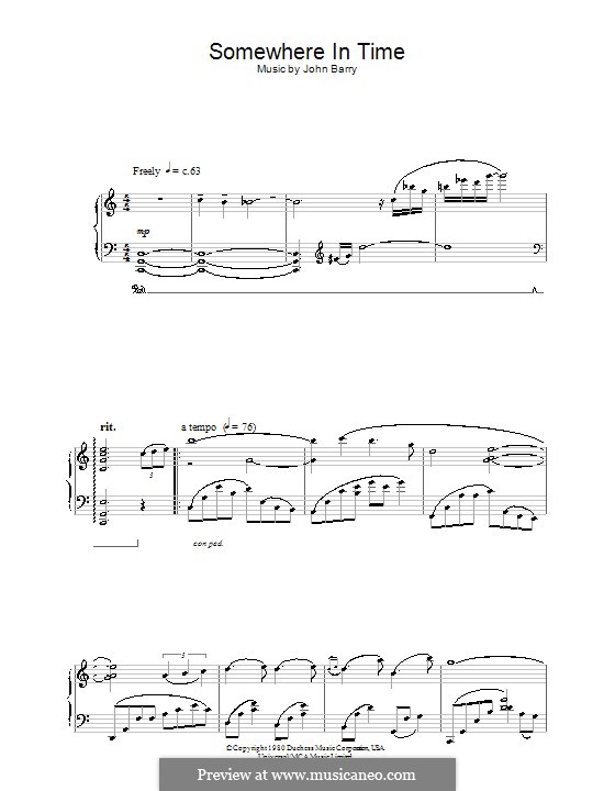 Somewhere in Time: For piano by John Barry