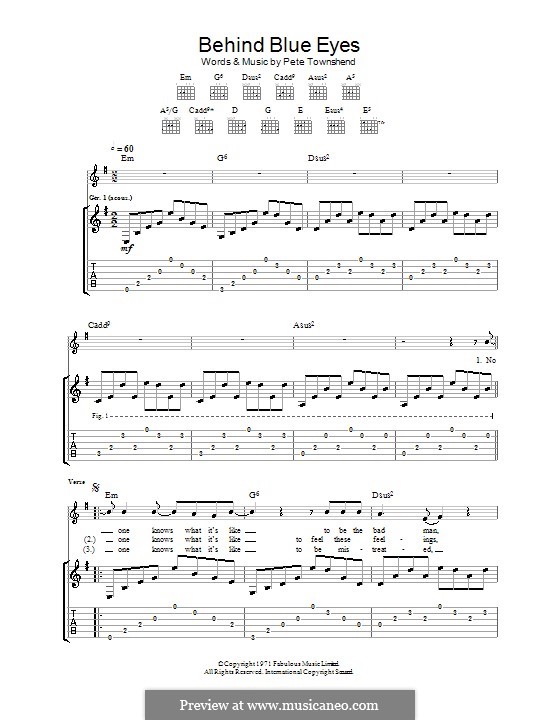 Behind Blue Eyes (Limp Bizkit): For guitar with tab by Peter Townshend