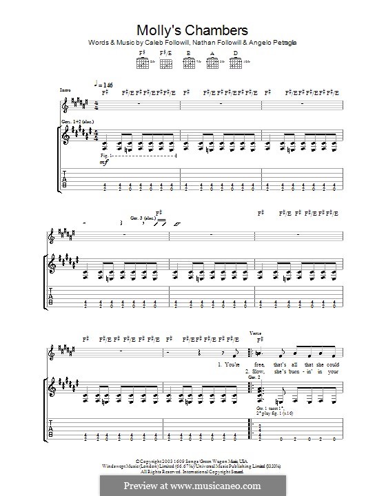 Molly's Chambers (Kings of Leon): For guitar with tab by Angelo, Anthony Caleb Followill, Nathan Followill