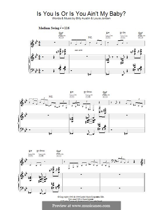 Is You Is or Is You Ain't My Baby?: For voice and piano or guitar (Diana Krall) by Billy Austin, Louis Jordan